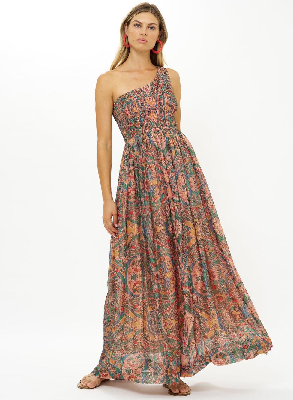 Oliphant Smocked One-Shoulder Maxi Dress size S $498